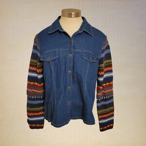 Koret Vintage Denim Cotton Wool Blend Jacket Women's M Button Up Colorful Knit